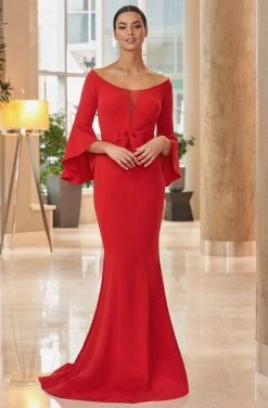 Alexander By Daymor - 1053 Bateau Circular Flounce Sleeves Mermaid Gown