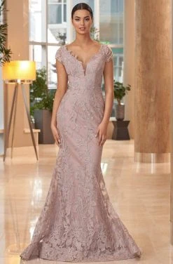Alexander By Daymor - 1066 Embroidered Cap Sleeves Trumpet Gown