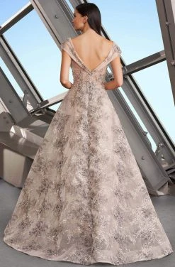 Alexander By Daymor - 1167 Embroidered Wide V-neck A-line Gown