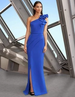 Alexander By Daymor - 1174 Asymmetric Ruffled One Shoulder Long Sheath Gown