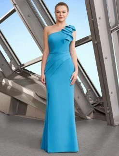 Alexander By Daymor - 1174 Asymmetric Ruffled One Shoulder Long Sheath Gown