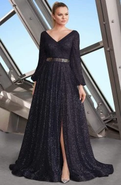 Alexander By Daymor - 1182 V-Neck Long Sleeves A-Line Gown