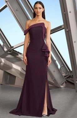 Alexander By Daymor - 1188 Asymmetric Neckline Ruffled Accent Evening Gown