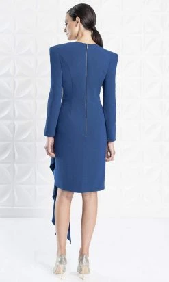 Alexander By Daymor - 1251 Long Sleeve Ruffle Drape Short Formal Dress