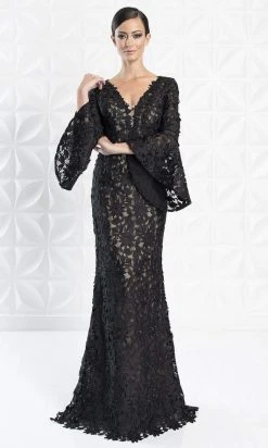 Alexander By Daymor - 1276 Circular Flounce V-Neck Floral Lace Gown