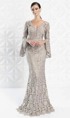 Alexander By Daymor - 1276 Circular Flounce V-Neck Floral Lace Gown