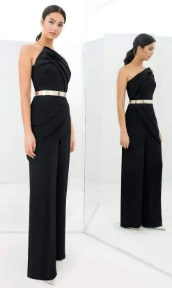 Alexander By Daymor - 1382 Strapless Asymmetric Neck Jumpsuit