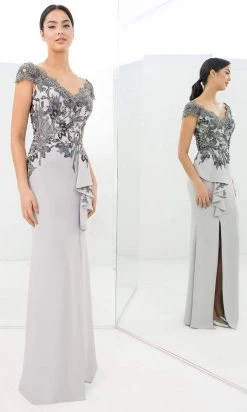 Alexander By Daymor - 1392 Wide V Neck Floral Embroidered Gown