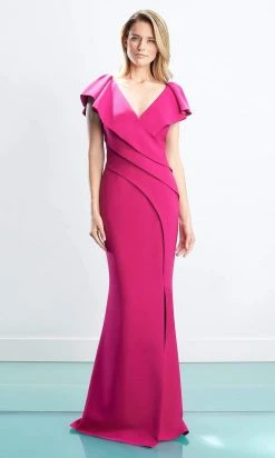 Alexander By Daymor - 1456 Cap Sleeves V-Neck Trumpet Gown With Slit