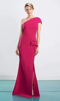 Alexander By Daymor - 1463 Asymmetric Ruffled Waist Sheath Dress