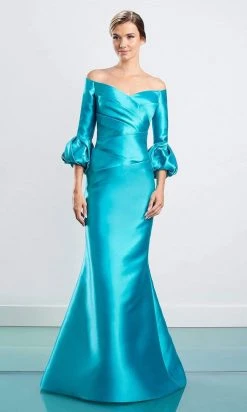 Alexander By Daymor - 1465 Off Shoulder Faux Wrap Trumpet Gown