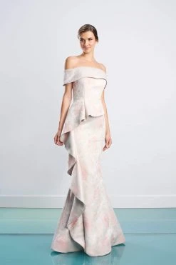 Alexander By Daymor - 1467 Off Shoulder Glittered Floral Gown