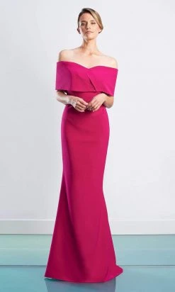 Alexander By Daymor - 1471 Off Shoulder Buttons Back Sheath Dress