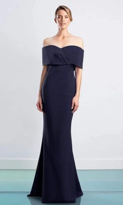 Alexander By Daymor - 1471 Off Shoulder Buttons Back Sheath Dress