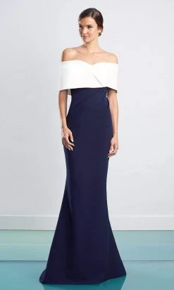Alexander By Daymor - 1471 Off Shoulder Buttons Back Sheath Dress