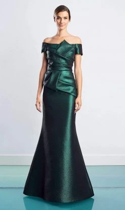 Alexander By Daymor - 1477 Off Shoulder Pleated Metallic Gown