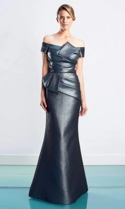 Alexander By Daymor - 1477 Off Shoulder Pleated Metallic Gown