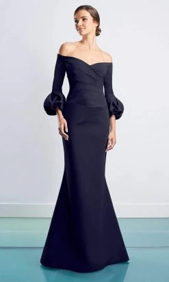 Alexander By Daymor - 1478 Quarter Sleeves Pleated Trumpet Dress