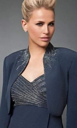 Alexander By Daymor - 3112 Beaded V-neck Dress With Long Sleeve Bolero
