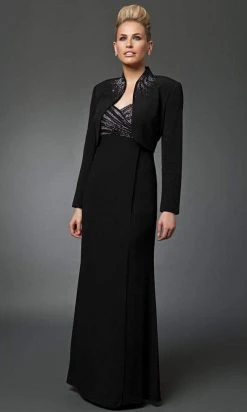 Alexander By Daymor - 3112 Beaded V-neck Dress With Long Sleeve Bolero