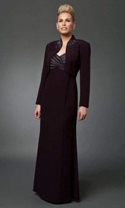 Alexander By Daymor - 3112 Beaded V-neck Dress With Long Sleeve Bolero