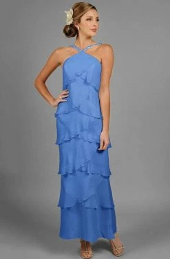 Alexander By Daymor - 3451 Ornate Strap Halter Layered Sheath Evening Dress