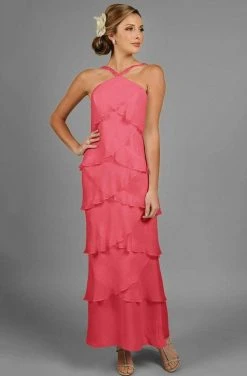 Alexander By Daymor - 3451 Ornate Strap Halter Layered Sheath Evening Dress