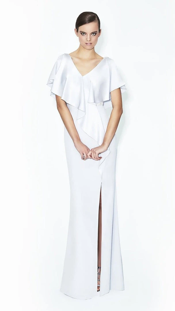 Alexander By Daymor - 559 Cape V-Neck Sheath Gown 3 Alexander By Daymor - 559 Cape V-Neck Sheath Gown