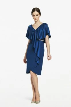Alexander By Daymor - 609 Drape Short Sleeve V Neckline Cocktail Dress