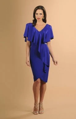 Alexander By Daymor - 609 Drape Short Sleeve V Neckline Cocktail Dress