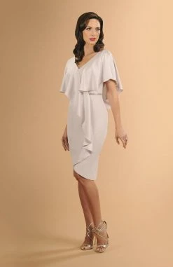 Alexander By Daymor - 609 Drape Short Sleeve V Neckline Cocktail Dress