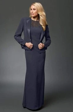 Alexander By Daymor - 702105 Classy Sheer Beaded Sheath Dress With Jacket