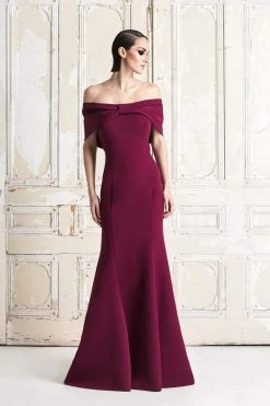 Alexander By Daymor - 767 Draping Ribbon Paneled Off Shoulder Gown