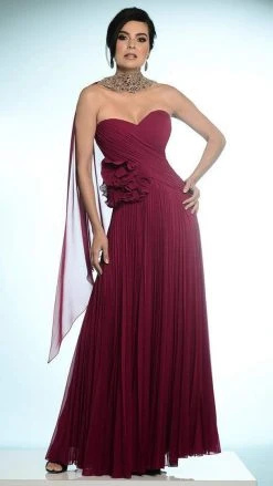Alexander By Daymor 811 Ruched Strapless Floral Long Gown - 1 Pc In Cranberry Size 12 Available