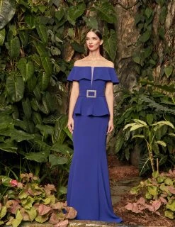 Alexander By Daymor - 950 Off-Shoulder Peplum Trumpet Dress