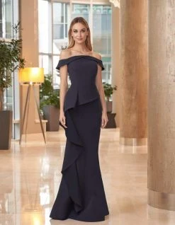 Alexander By Daymor Long Off-Shoulder Ruffled Trumpet Gown 1060