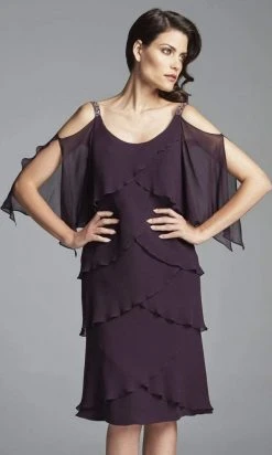 Alexander By Daymor - Scoop Neck Petal Cold Shoulder Dress 381 - 1 Pc Aubergine In Size 10 Available