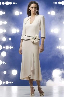 Alexander By Daymor - V-Neck Tea Length Dress 8016