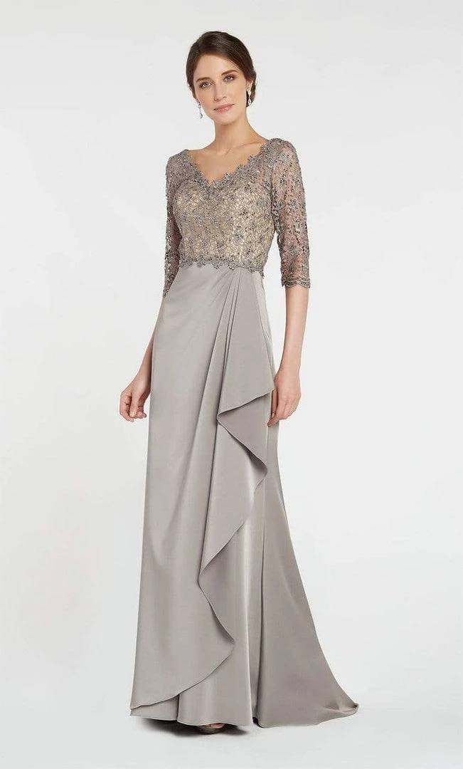 Alyce Paris - 27260 Quarter Sleeve Lace Trimmed A-line Crepe Gown 3 Alyce Paris - 27260 Quarter Sleeve Lace Trimmed A-line Crepe Gown