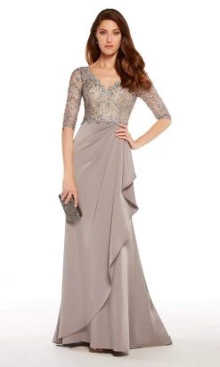 Alyce Paris - 27260 Quarter Sleeve Lace Trimmed A-line Crepe Gown 8 Alyce Paris - 27260 Quarter Sleeve Lace Trimmed A-line Crepe Gown