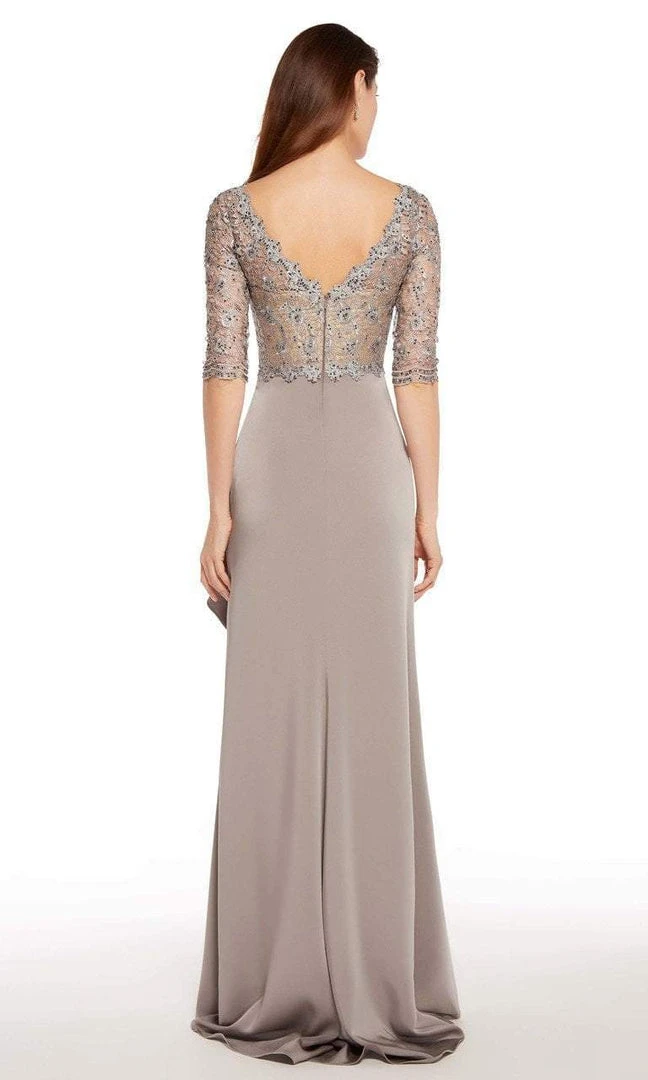 Alyce Paris - 27260 Quarter Sleeve Lace Trimmed A-line Crepe Gown 6 Alyce Paris - 27260 Quarter Sleeve Lace Trimmed A-line Crepe Gown