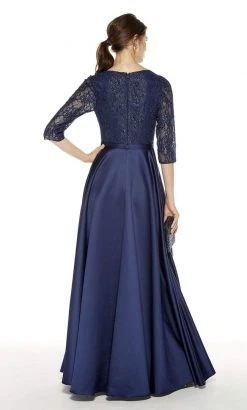 Alyce Paris - 27387 Lace V-Neck Satin A-Line Dress