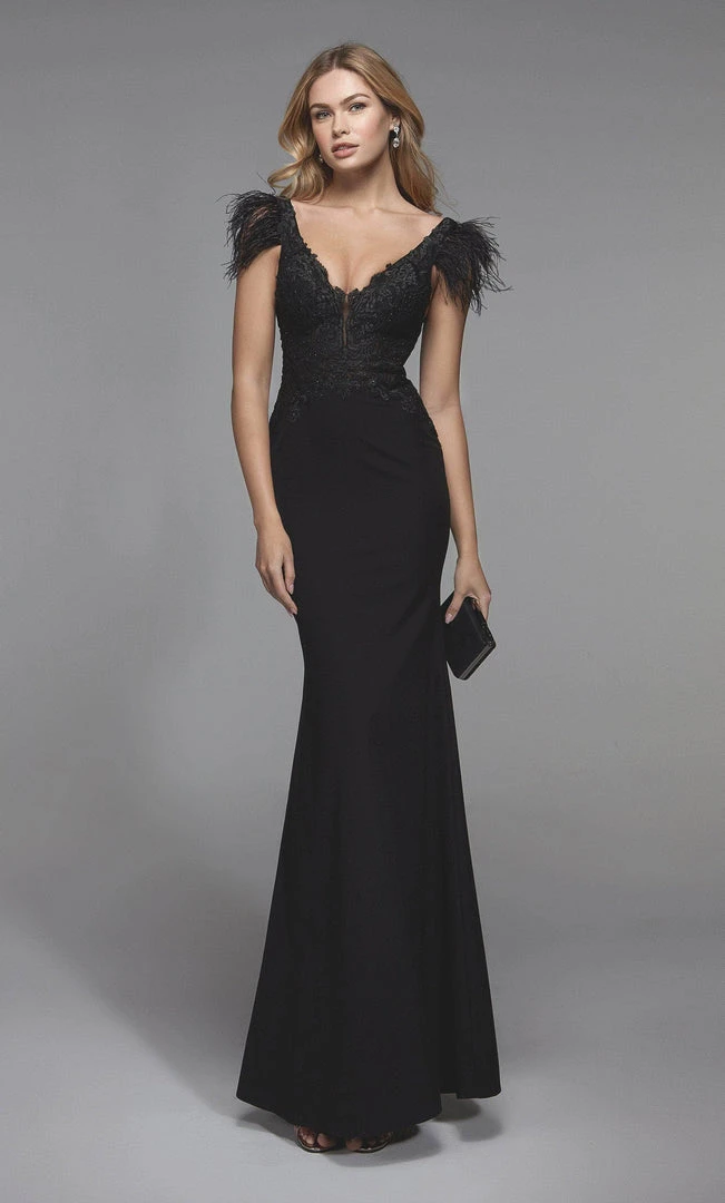 Alyce Paris 27543 - Feathered Deep V-neck Formal Dress 3 Alyce Paris 27543 - Feathered Deep V-neck Formal Dress
