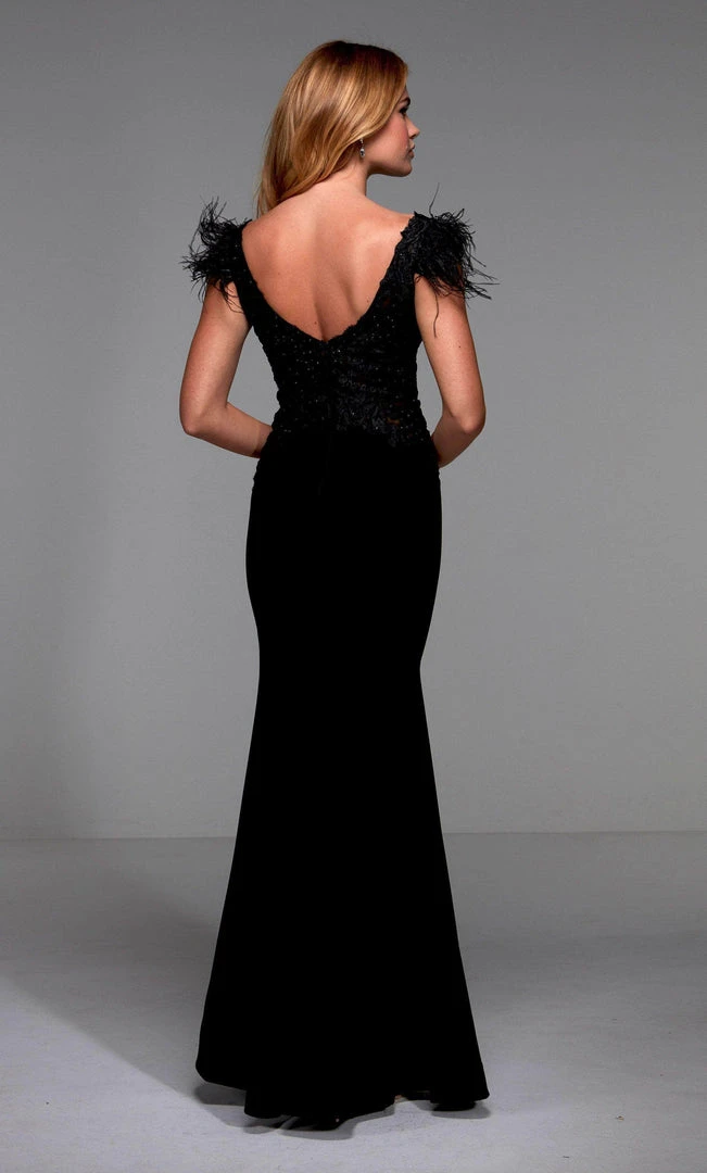 Alyce Paris 27543 - Feathered Deep V-neck Formal Dress 4 Alyce Paris 27543 - Feathered Deep V-neck Formal Dress