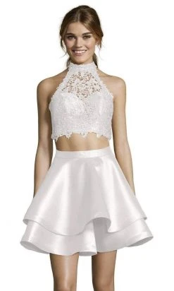 Alyce Paris - 3735 Two Piece Halter Lace Cocktail Dress 38 Alyce Paris - 3735 Two Piece Halter Lace Cocktail Dress
