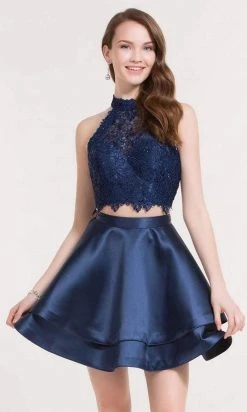 Alyce Paris - 3735 Two Piece Halter Lace Cocktail Dress