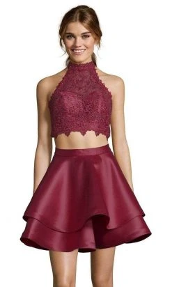 Alyce Paris - 3735 Two Piece Halter Lace Cocktail Dress 48 Alyce Paris - 3735 Two Piece Halter Lace Cocktail Dress