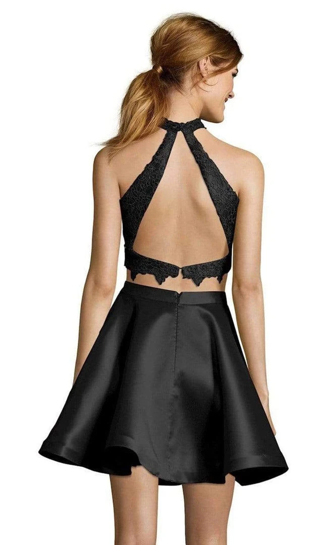 Alyce Paris - 3735 Two Piece Halter Lace Cocktail Dress 14 Alyce Paris - 3735 Two Piece Halter Lace Cocktail Dress