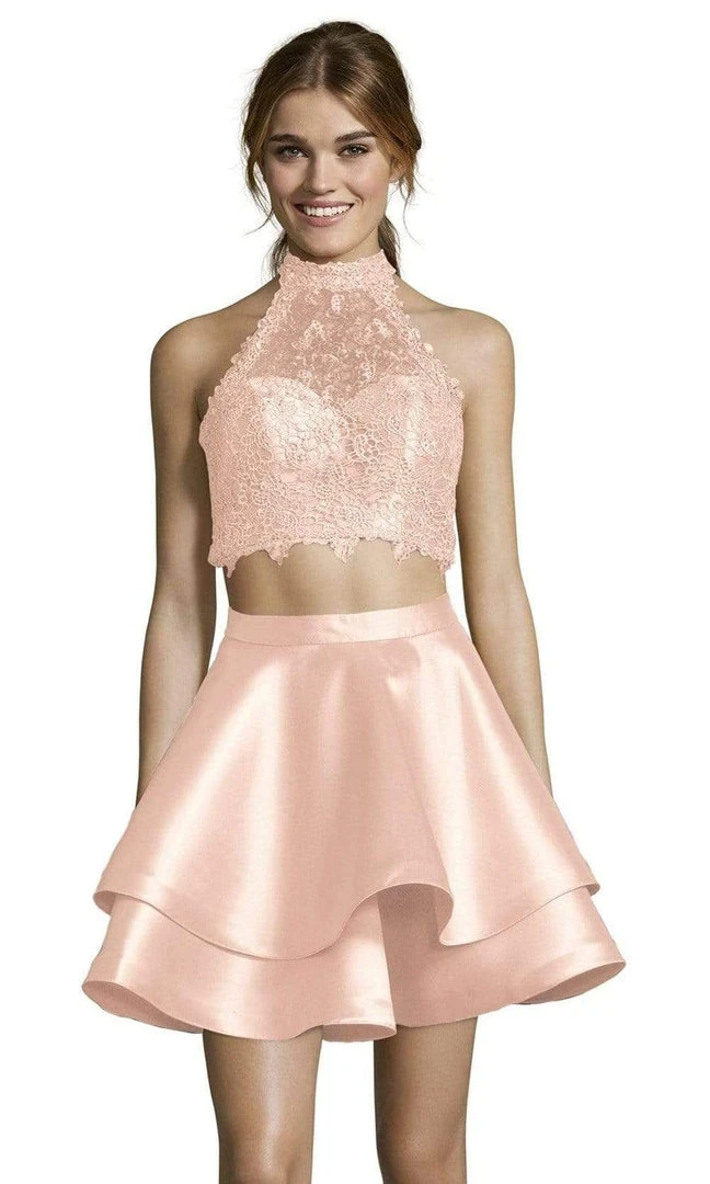 Alyce Paris - 3735 Two Piece Halter Lace Cocktail Dress 21 Alyce Paris - 3735 Two Piece Halter Lace Cocktail Dress