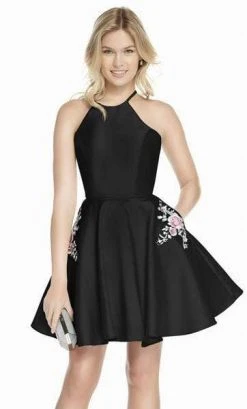 Alyce Paris - 3887 Halter Lace Up Back Mikado Short A-Line Dress